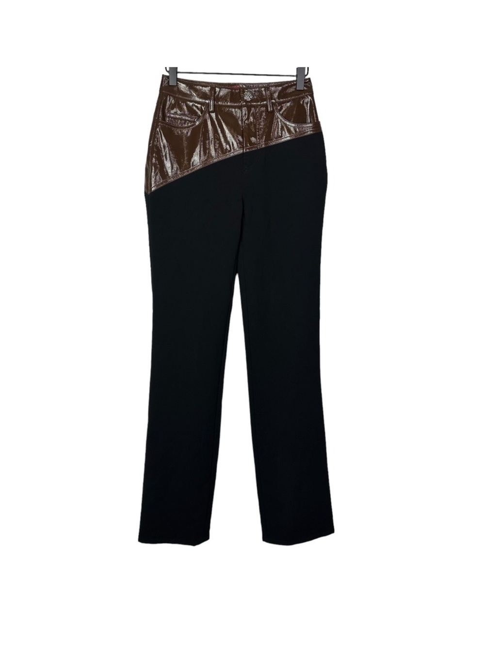 Staud Pants 4 Black Patent Leather Sample Minimalist‎ Career Editor Chic Trouser